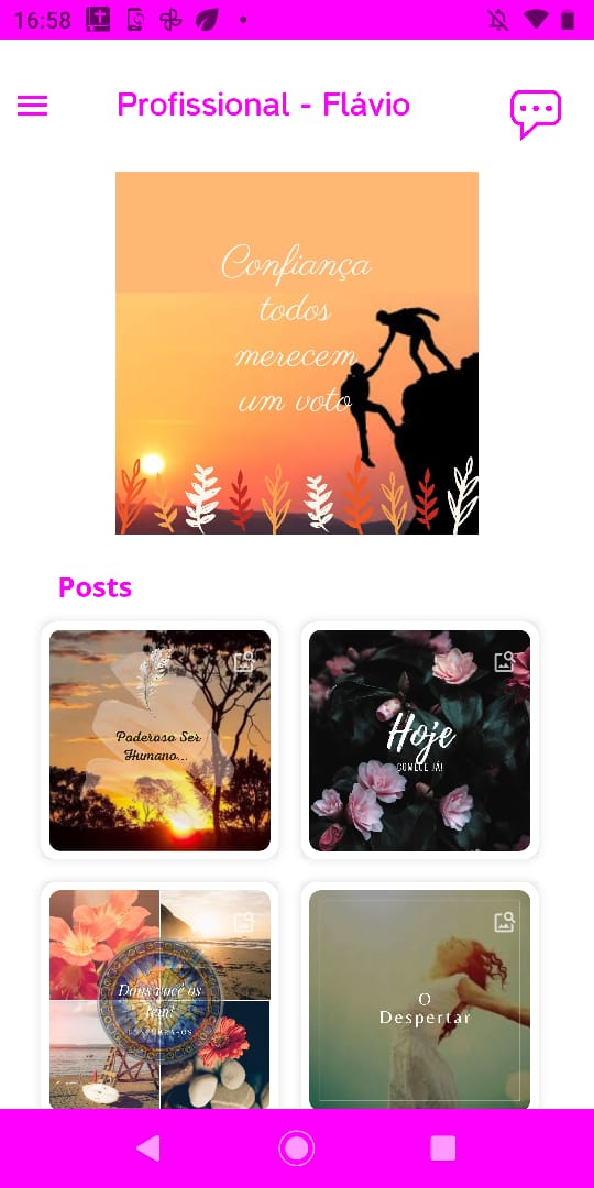 imagem do menu do app profissional