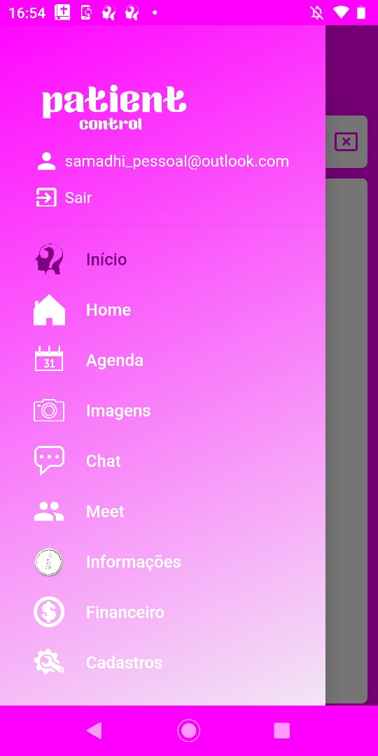 imagem do menu do app profissional