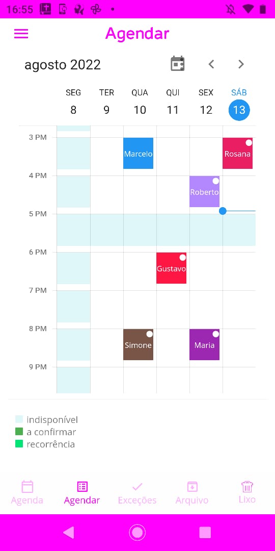 imagem da tela de agenda do app