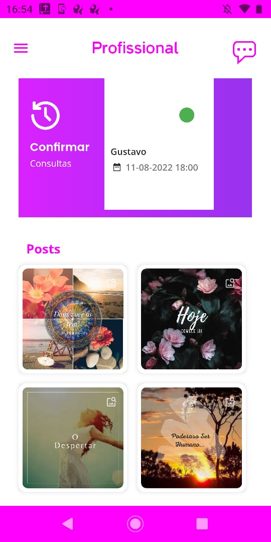 imagem do menu do app profissional